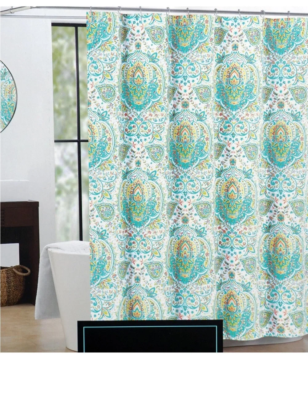 Cynthia Rowley Teal, Coral & Yellow Floral/Paisley Shower Curtain